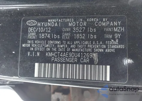 2013 Hyundai Accent Gls z USA, uszkodzony, nr VIN KMHCT4AE9DU412692